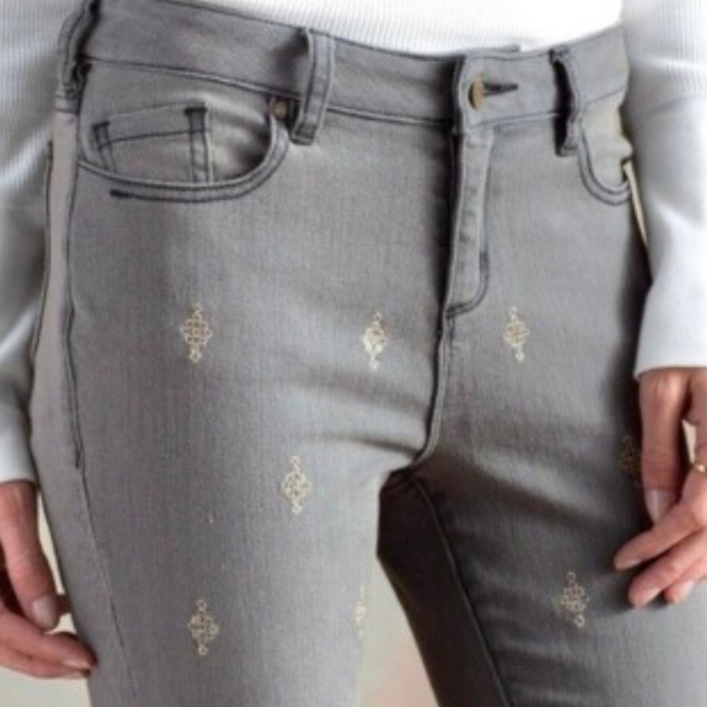 Sundance Dark Gray Gold Sequin Primrose Skinny Denim Stretch Midrise Jeans Sz 27 - Picture 8 of 9